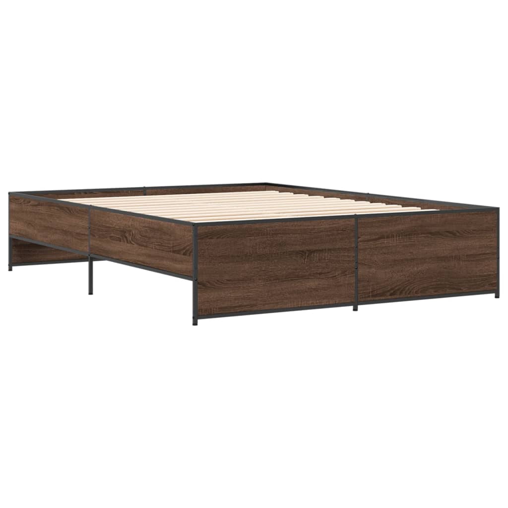 Bettgestell Braun Eichen-Optik 150x200 cm Holzwerkstoff Metall