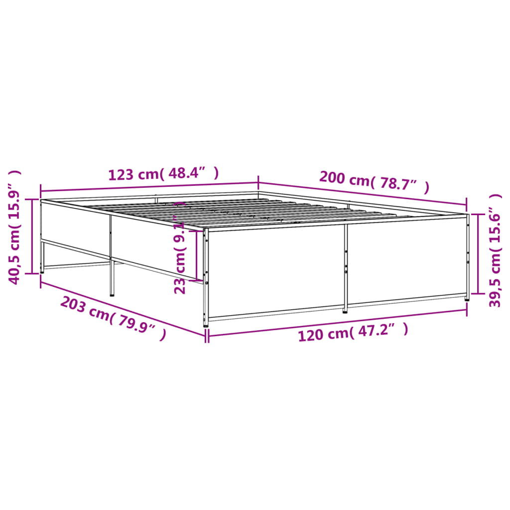 Bettgestell Sonoma-Eiche 120x200 cm Holzwerkstoff und Metall