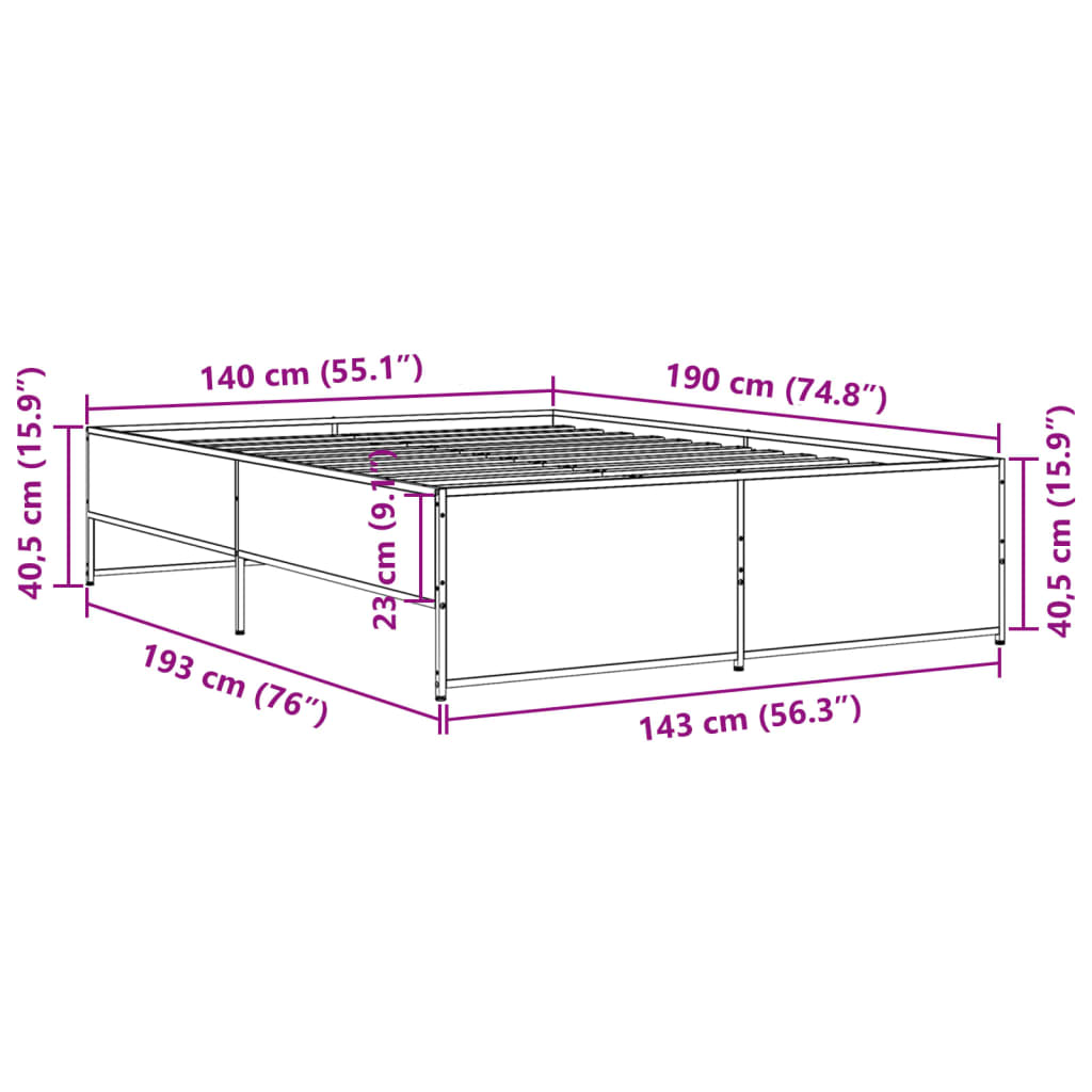 Bettgestell Räuchereiche 140x190 cm Holzwerkstoff und Metall