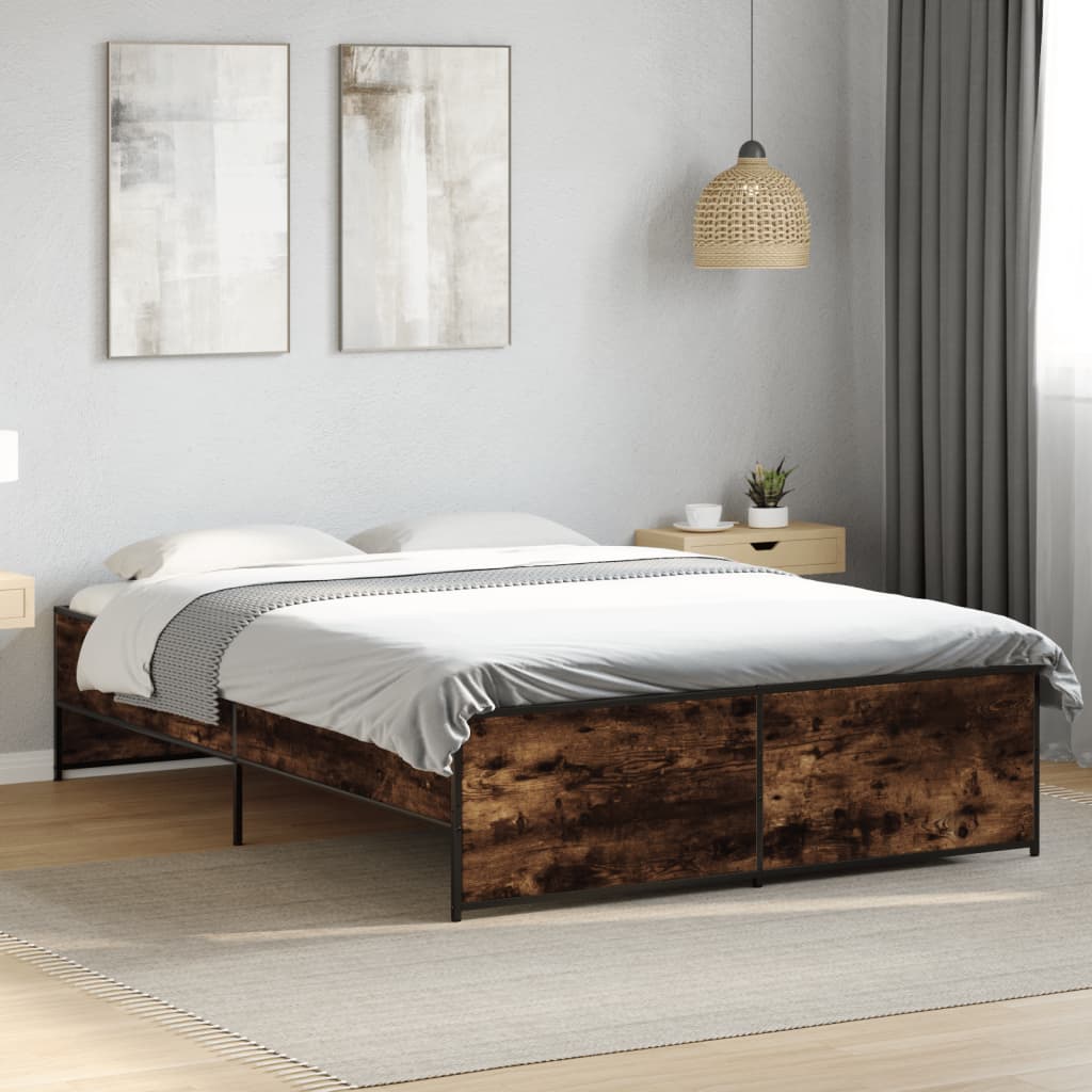 Bettgestell Räuchereiche 140x190 cm Holzwerkstoff und Metall