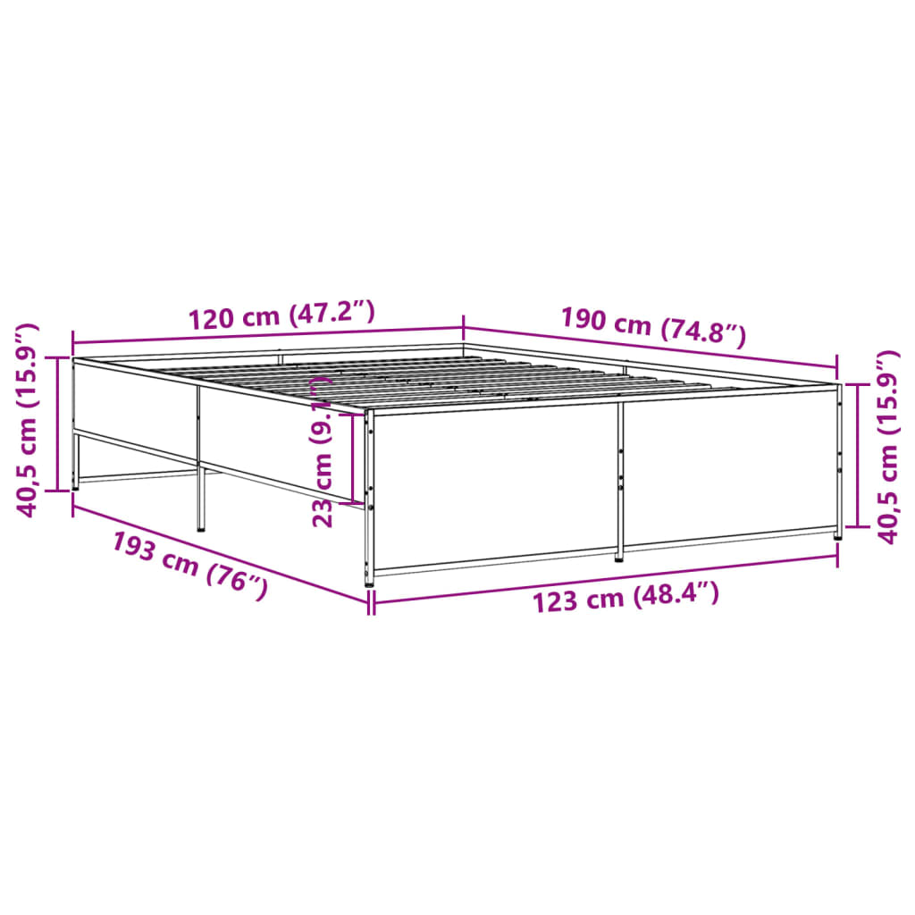 Bettgestell Sonoma-Eiche 120x190 cm Holzwerkstoff und Metall