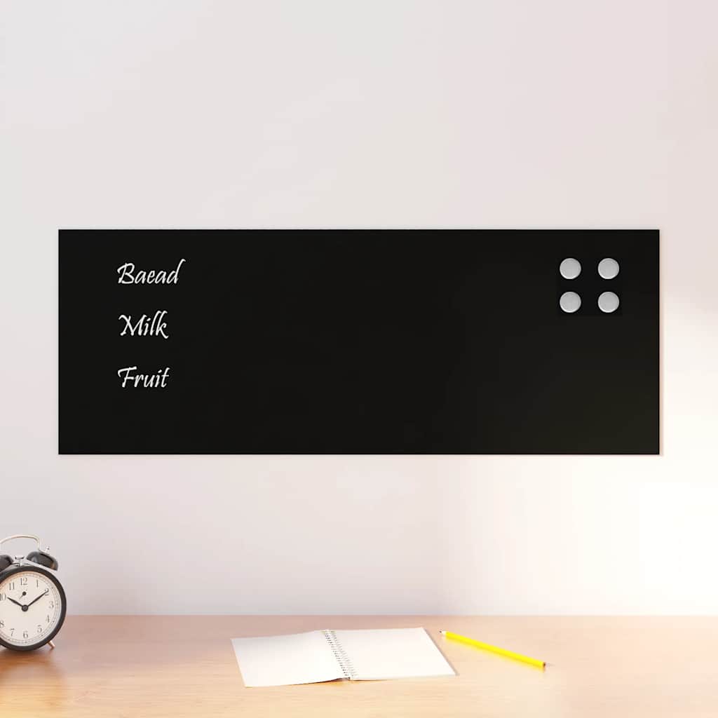 Magnettafel Wandmontage Schwarz 80x30 cm Hartglas
