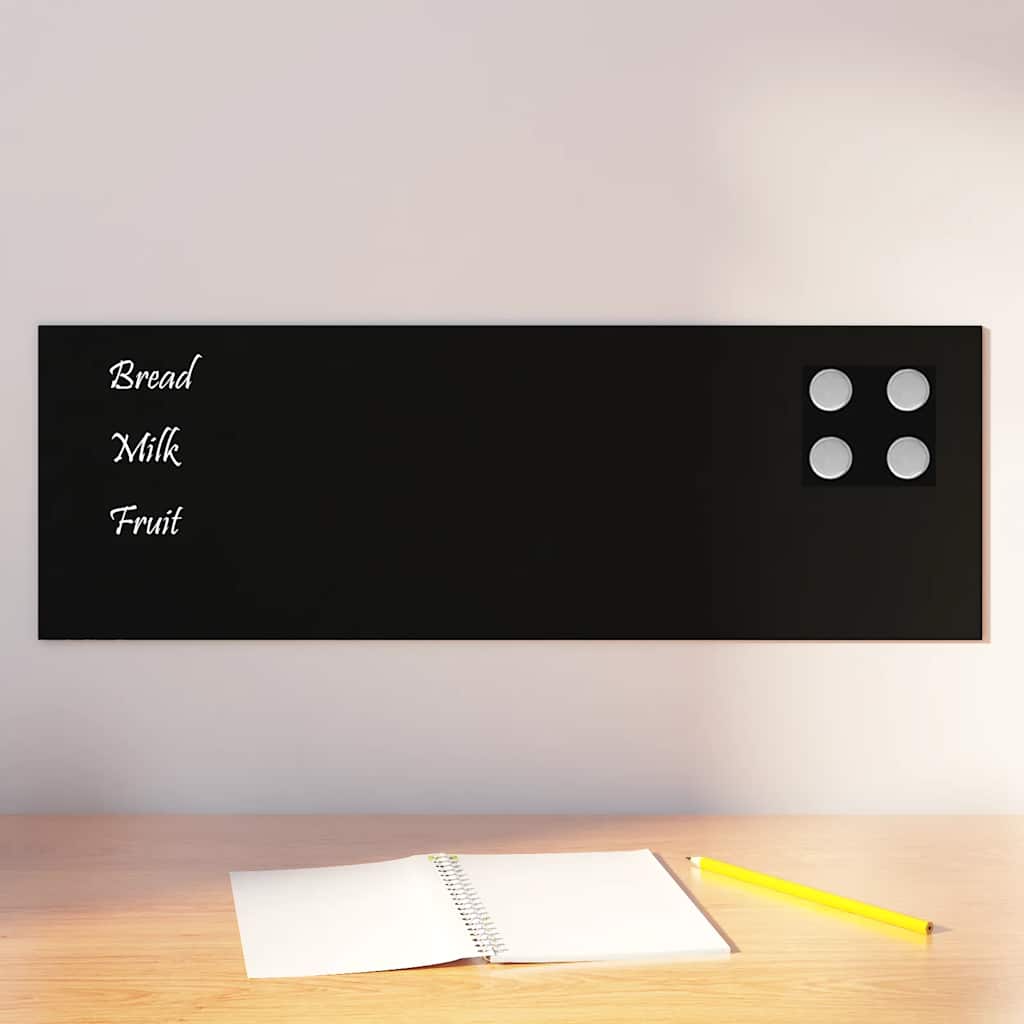 Magnettafel Wandmontage Schwarz 60x20 cm Hartglas