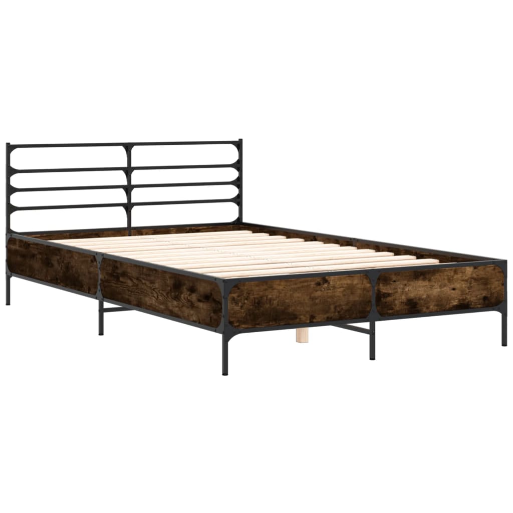 Bed frame smoked oak 120x200 cm wood material and metal
