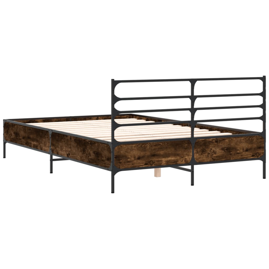 Bed frame smoked oak 120x200 cm wood material and metal