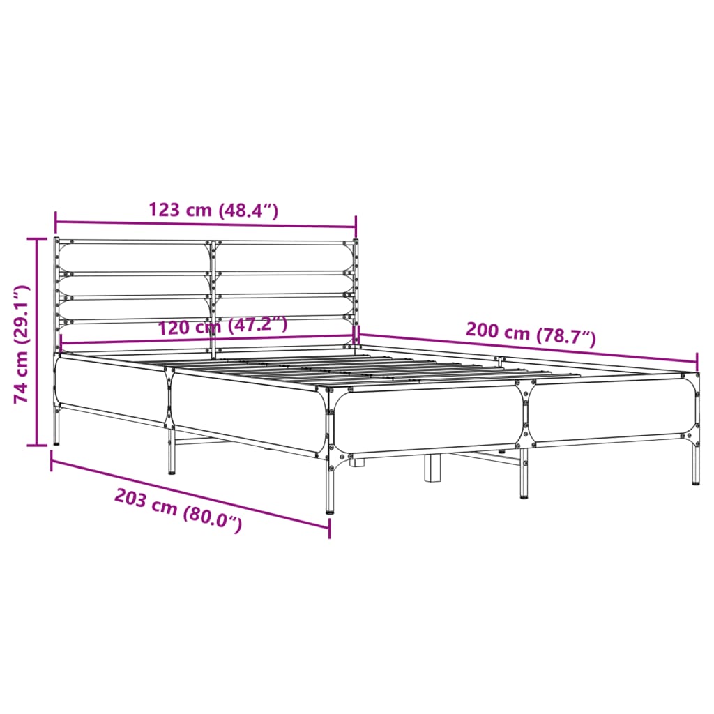 Bed frame smoked oak 120x200 cm wood material and metal