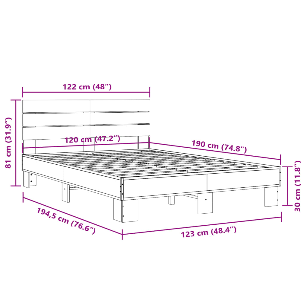 Bettgestell Räuchereiche 120x190 cm Holzwerkstoff und Metall