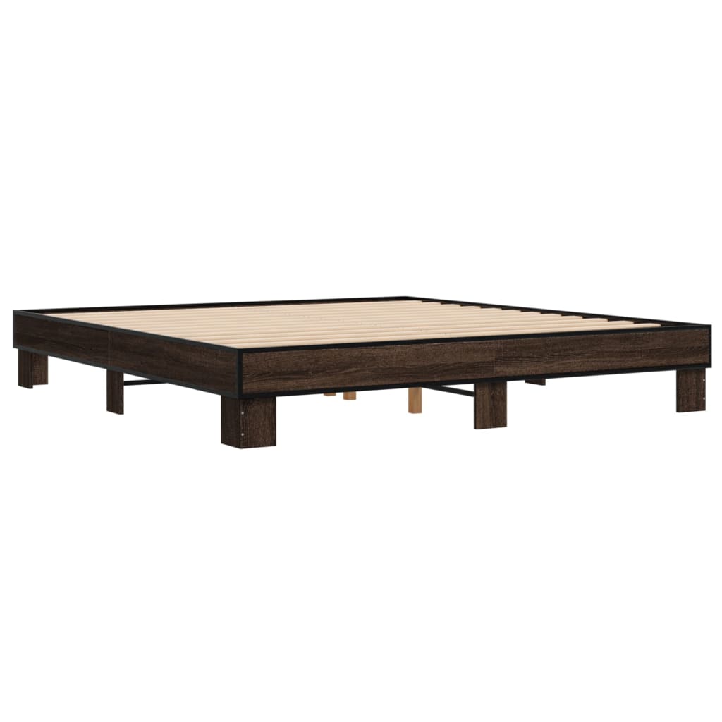 Bed frame brown oak look 180x200 cm wood material metal