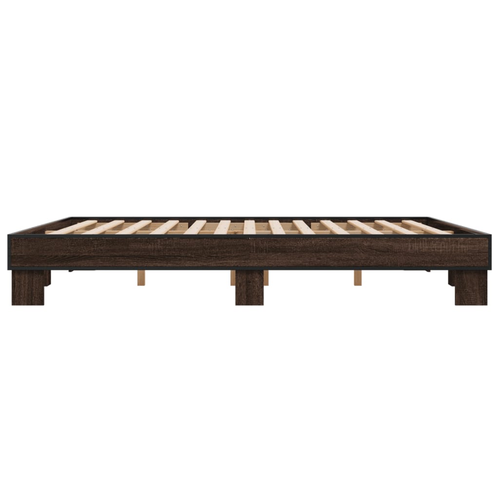 Bed frame brown oak look 180x200 cm wood material metal