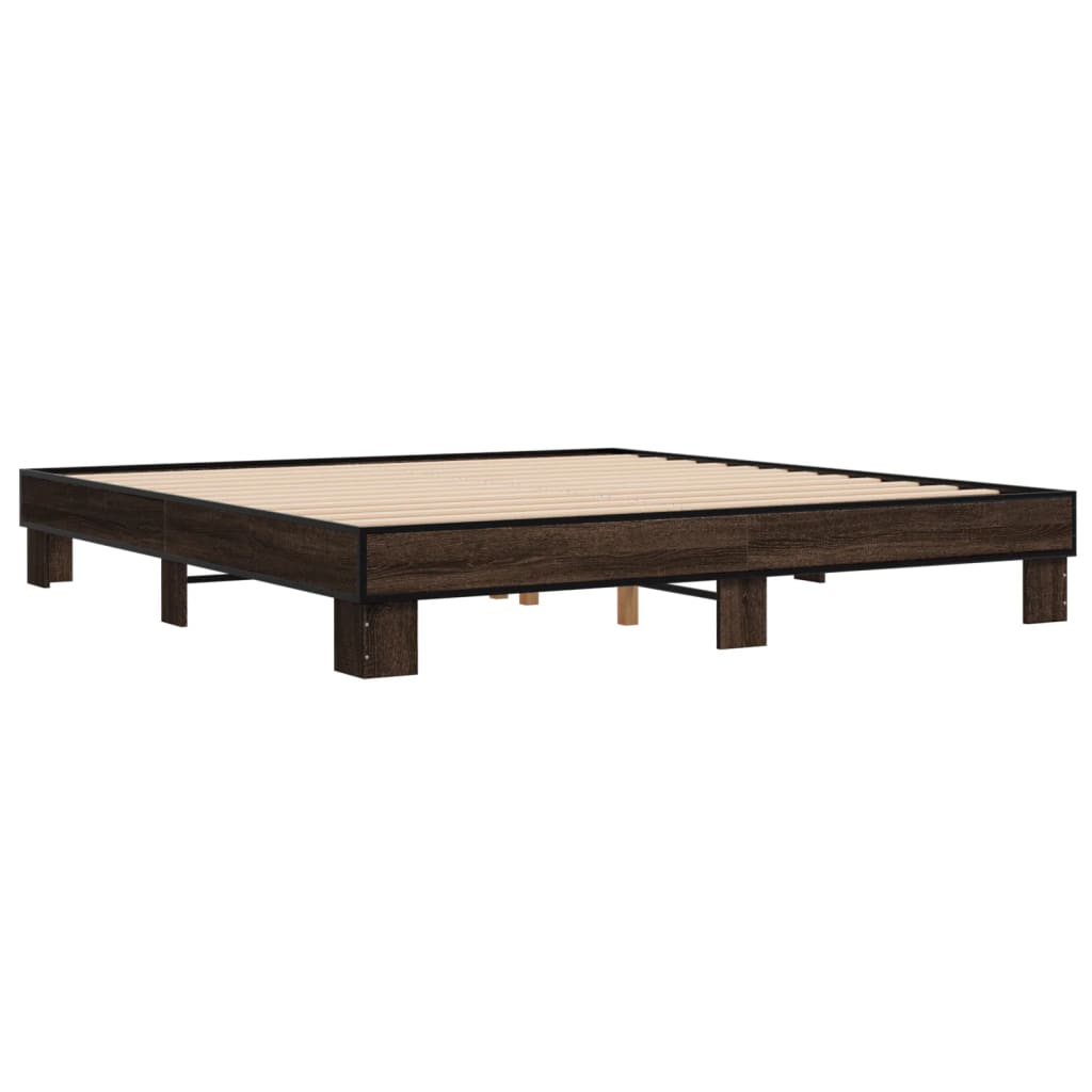 Bed frame brown oak look 180x200 cm wood material metal