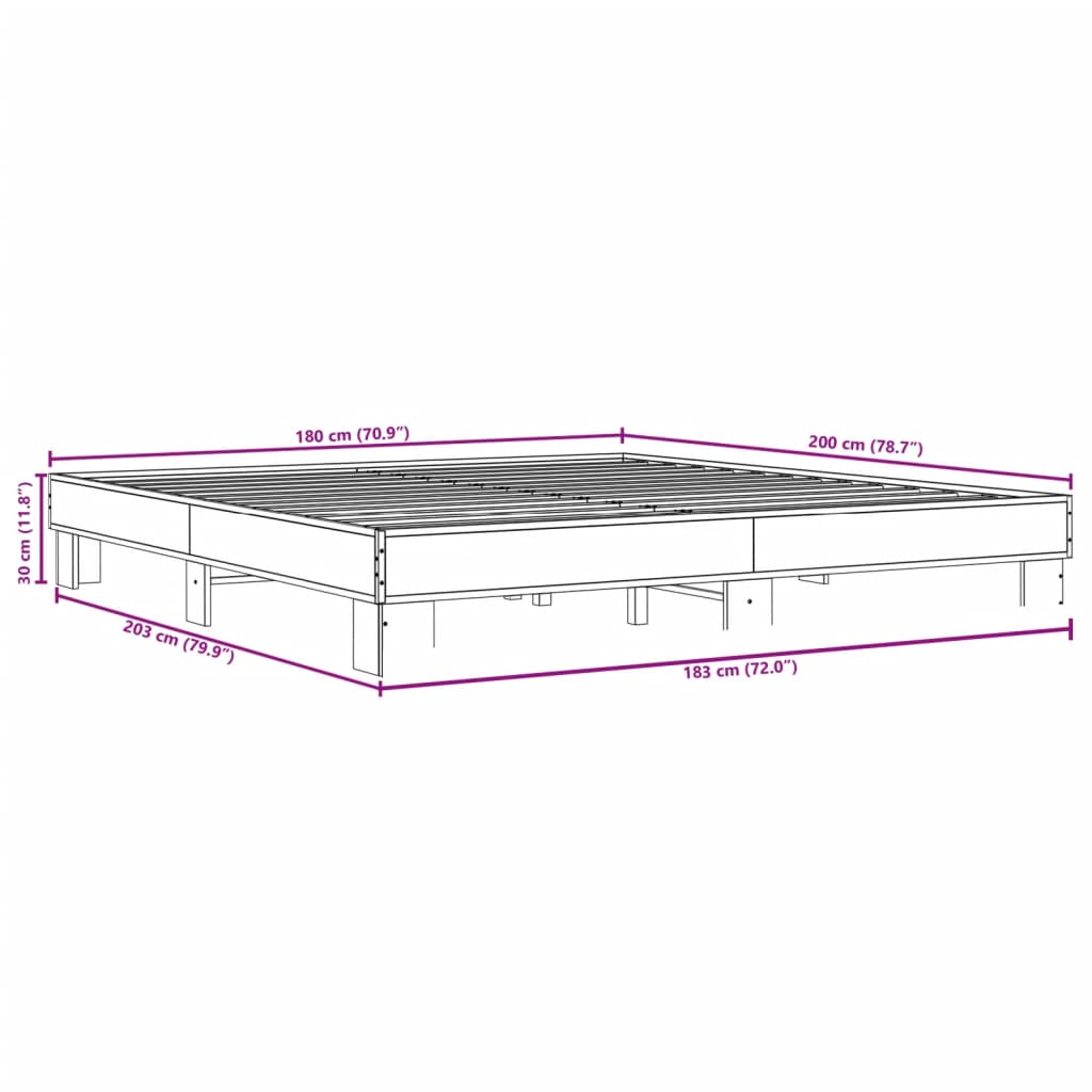 Bed frame brown oak look 180x200 cm wood material metal