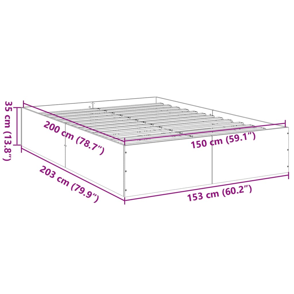 Bettgestell Braun Eichen-Optik 150x200 cm Holzwerkstoff