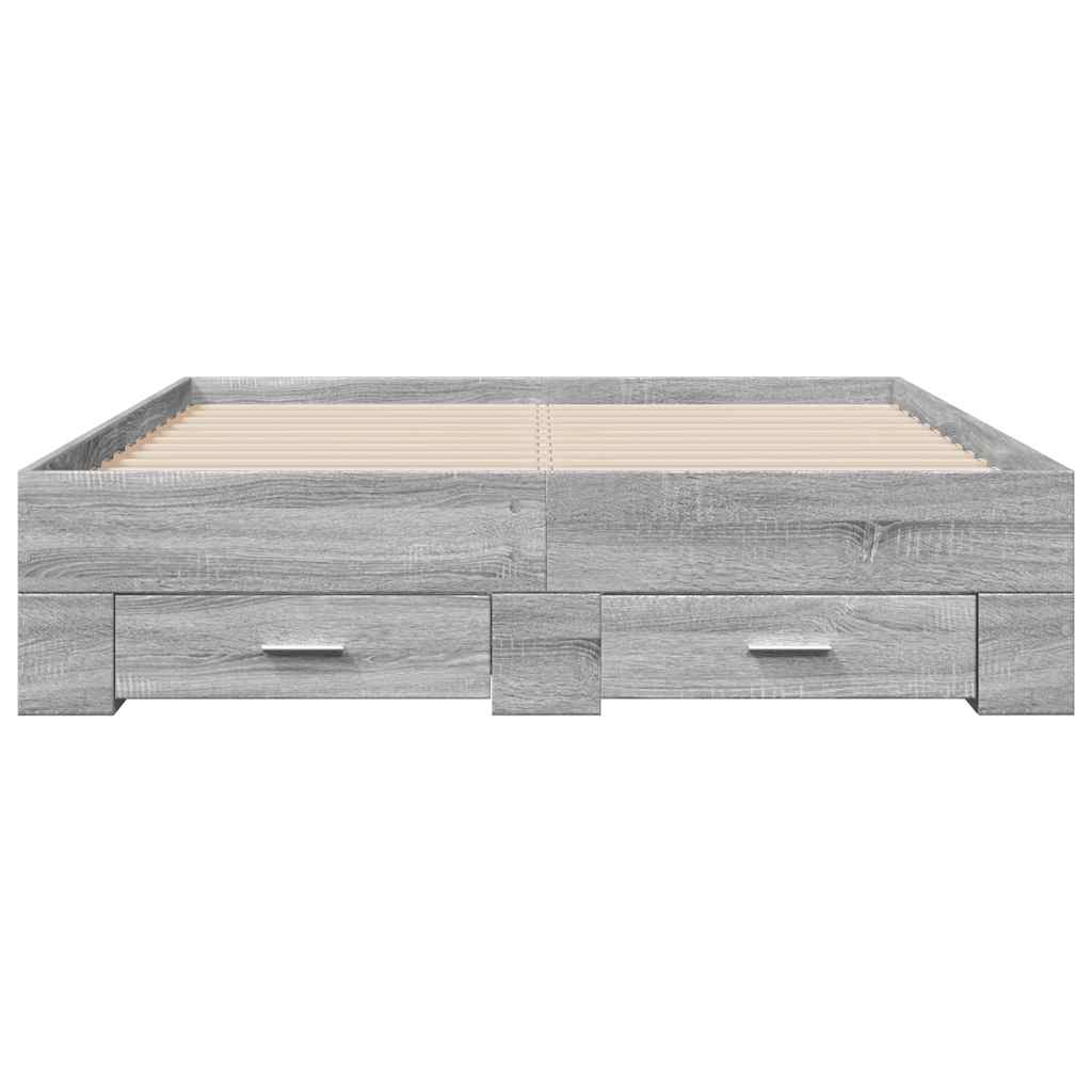 Bettgestell mit Schubladen Grau Sonoma 135x190 cm Holzwerkstoff