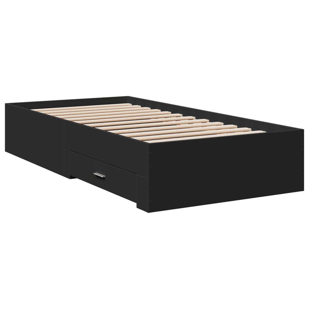 Bed frame with drawers black 90x190 cm wood-based material