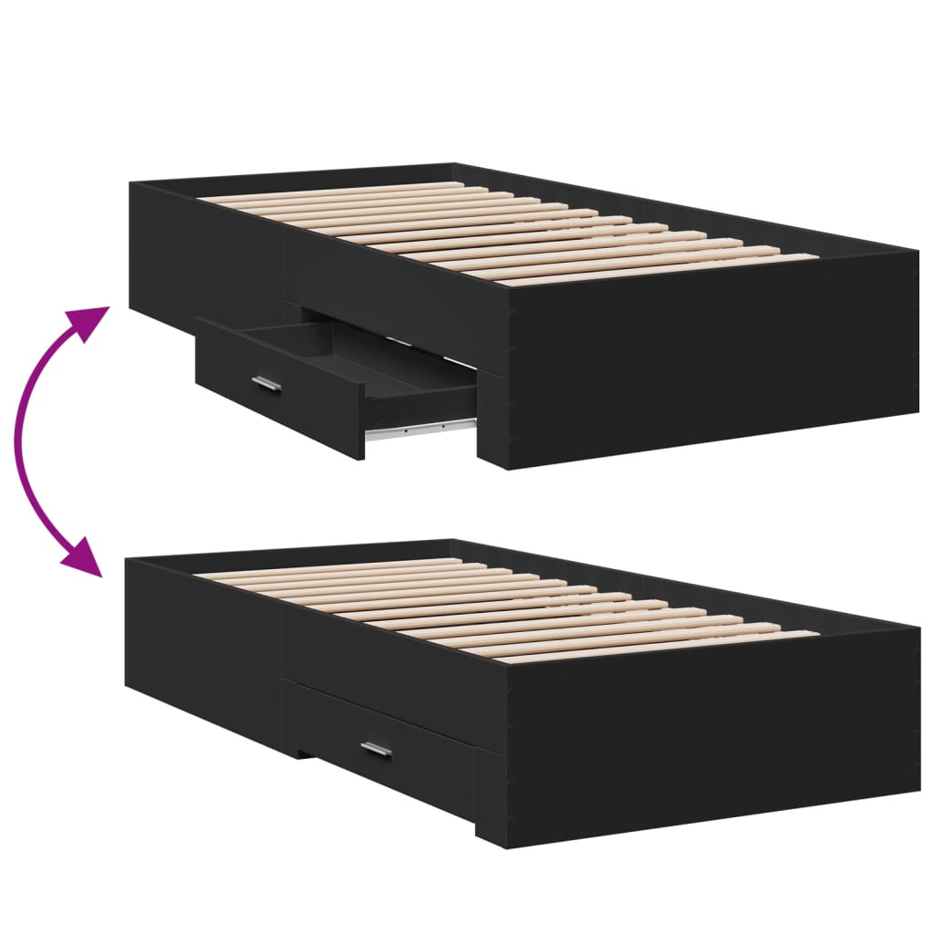 Bed frame with drawers black 90x190 cm wood-based material