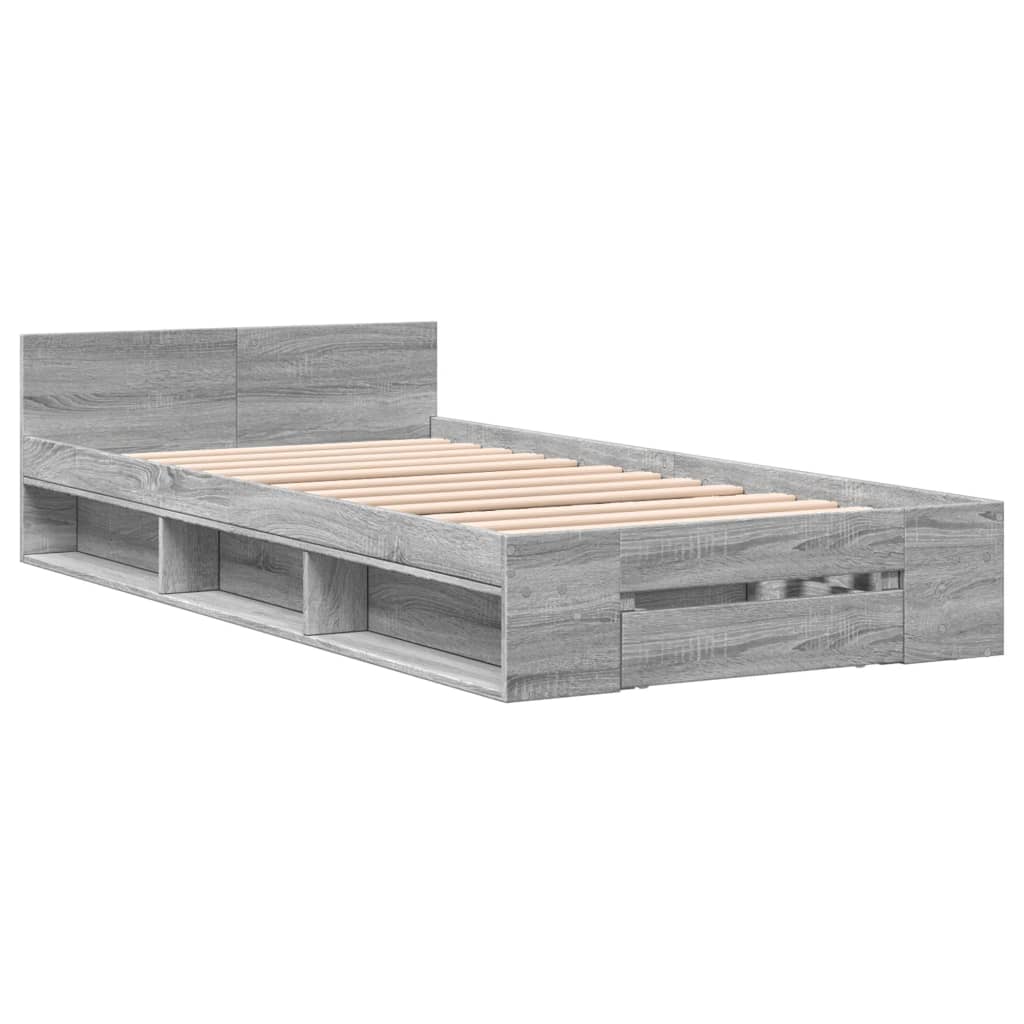 Bed frame with drawer, grey Sonoma 90x190 cm, wood-based material