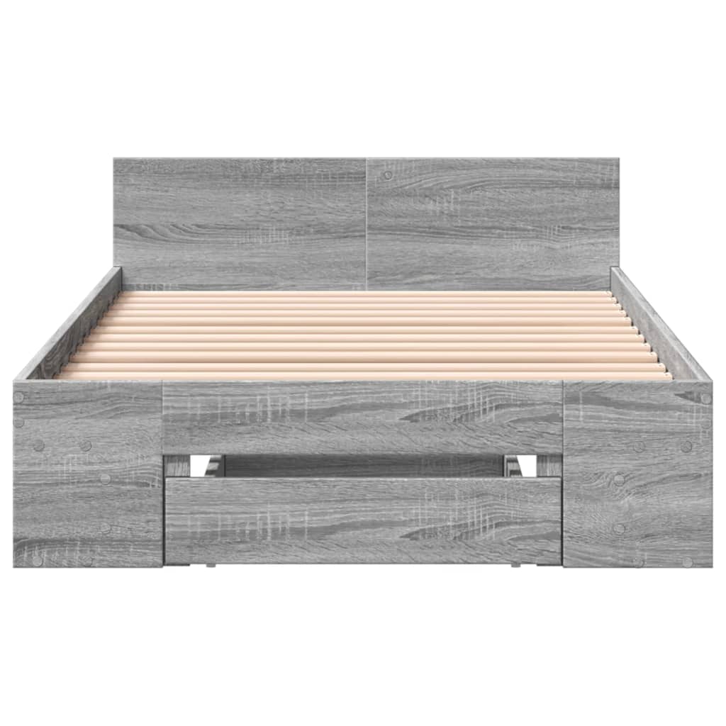 Bed frame with drawer, grey Sonoma 90x190 cm, wood-based material