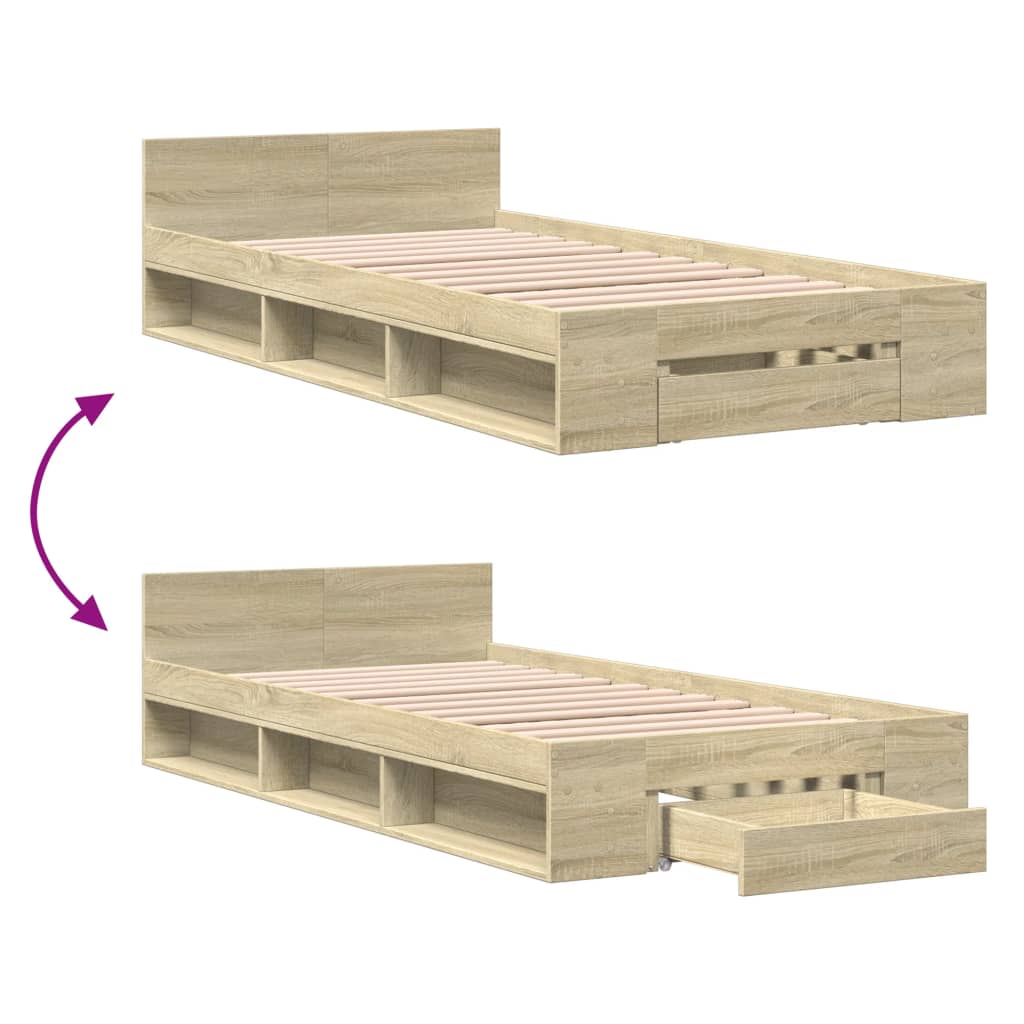 Bed frame with drawer Sonoma oak 90x200 cm wood material