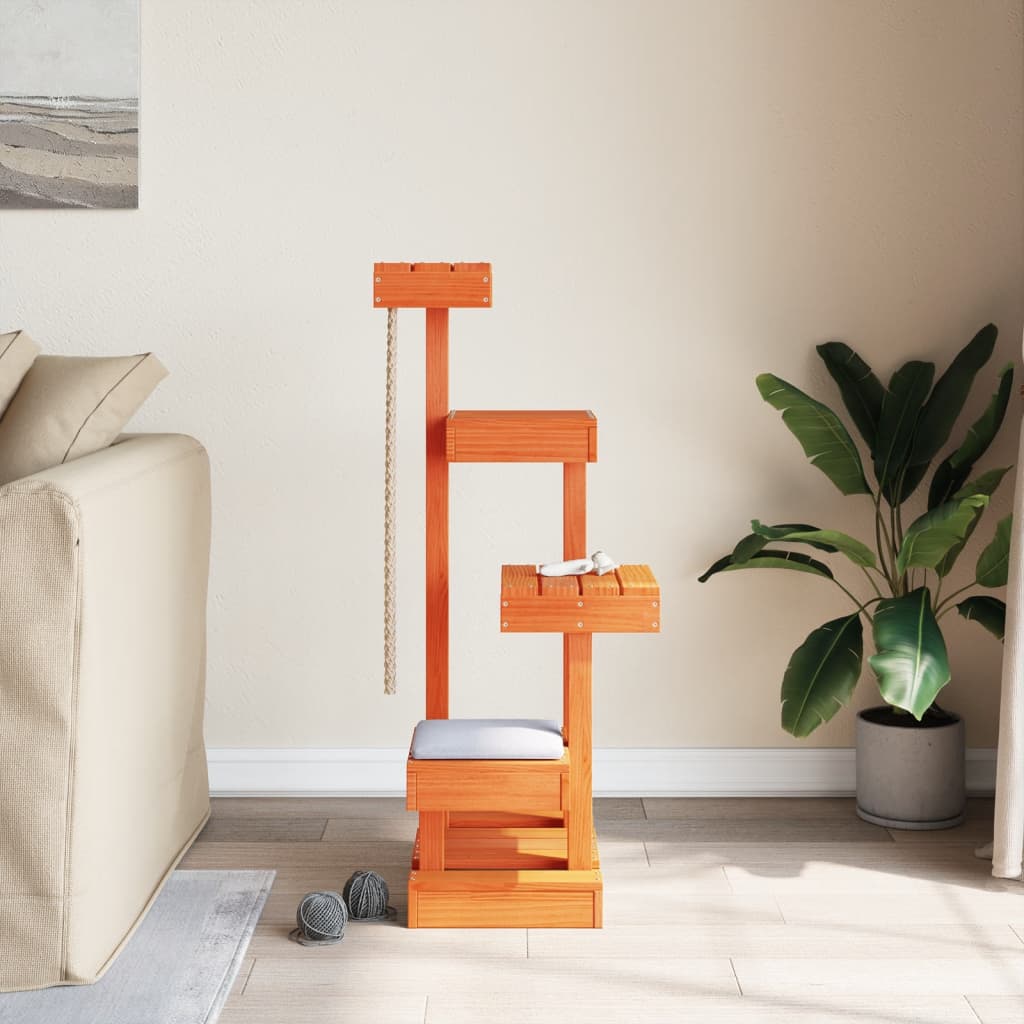 Scratching post wax brown 45.5x49x103 cm solid pine wood