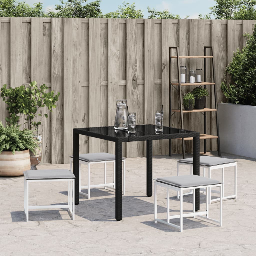 Garden Stool with Cushion 4 pcs. White Steel and Textilene