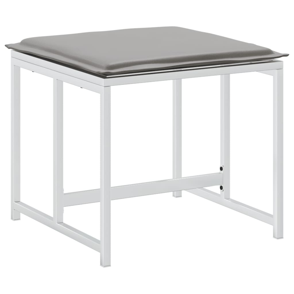 Garden Stool with Cushion 4 pcs. White Steel and Textilene
