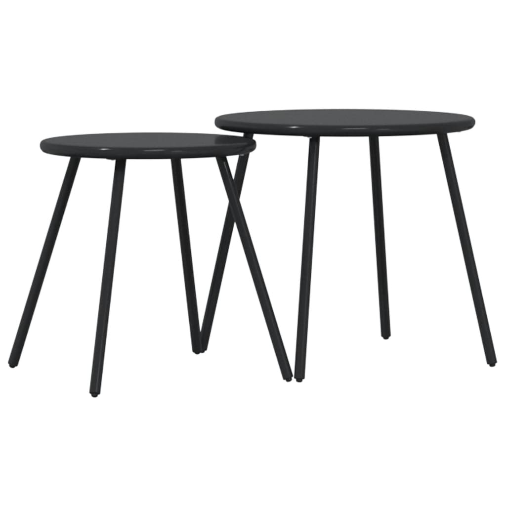 Garden Coffee Table 2 pcs. Round Black Powder-Coated Steel