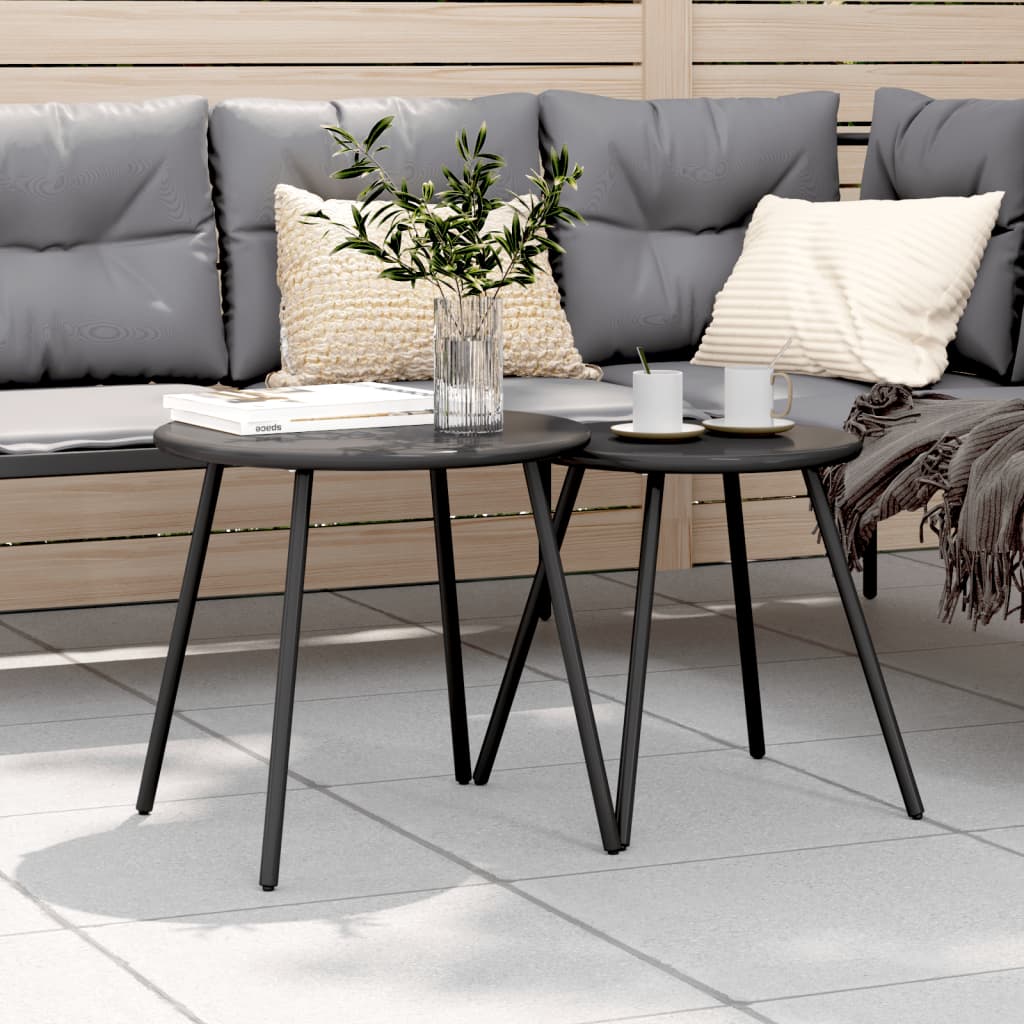 Garden Coffee Table 2 pcs. Round Black Powder-Coated Steel
