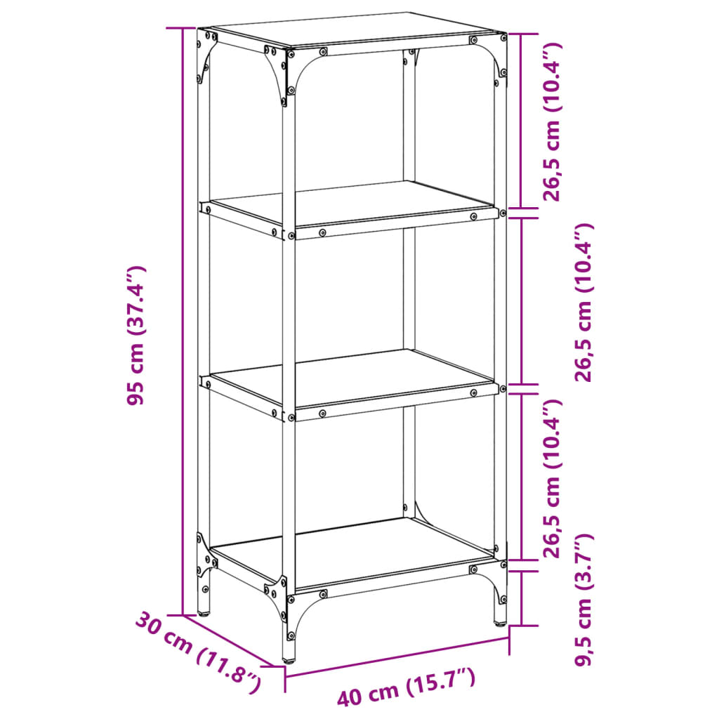 Shelf with Glass Shelves Transparent 40x30x95 cm Steel