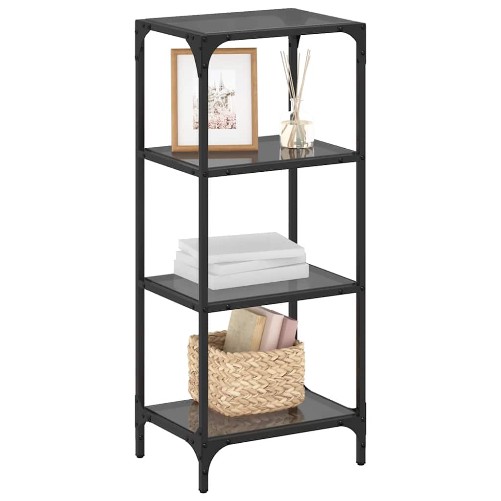Shelf with glass shelves Black 40x30x95 cm Steel