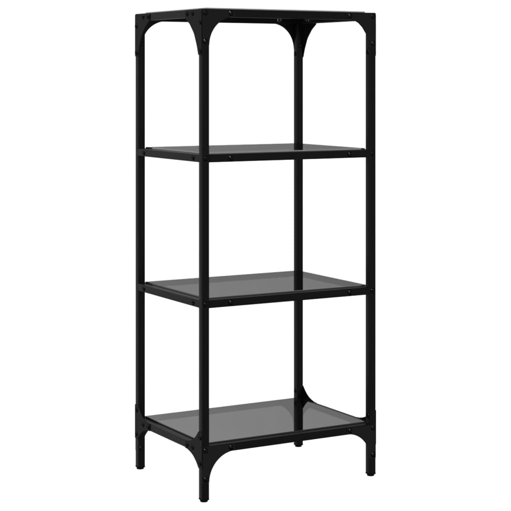 Shelf with glass shelves Black 40x30x95 cm Steel