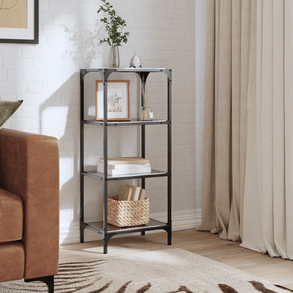 Shelf with glass shelves Black 40x30x95 cm Steel