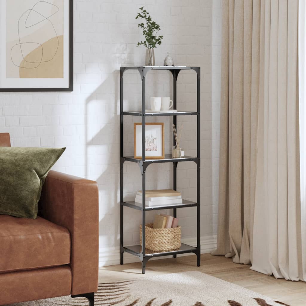 Shelf with glass shelves Black 40x30x123 cm Steel