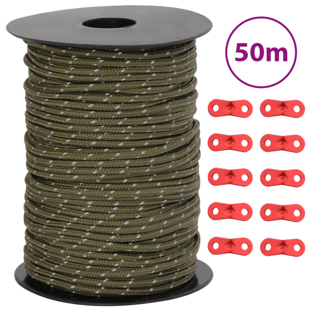 Tent rope reflective with rope tensioners 50 m 3 mm