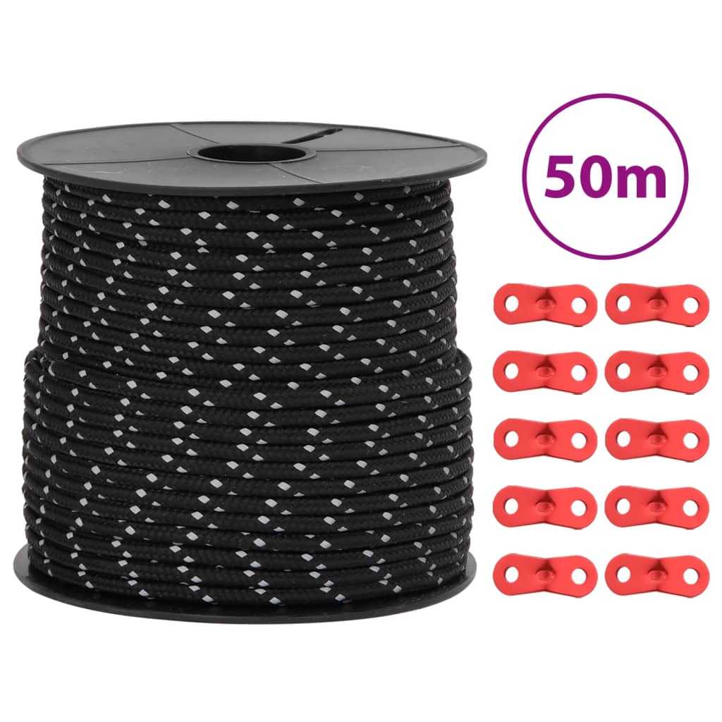 Tent rope reflective with rope tensioners 50 m 4 mm