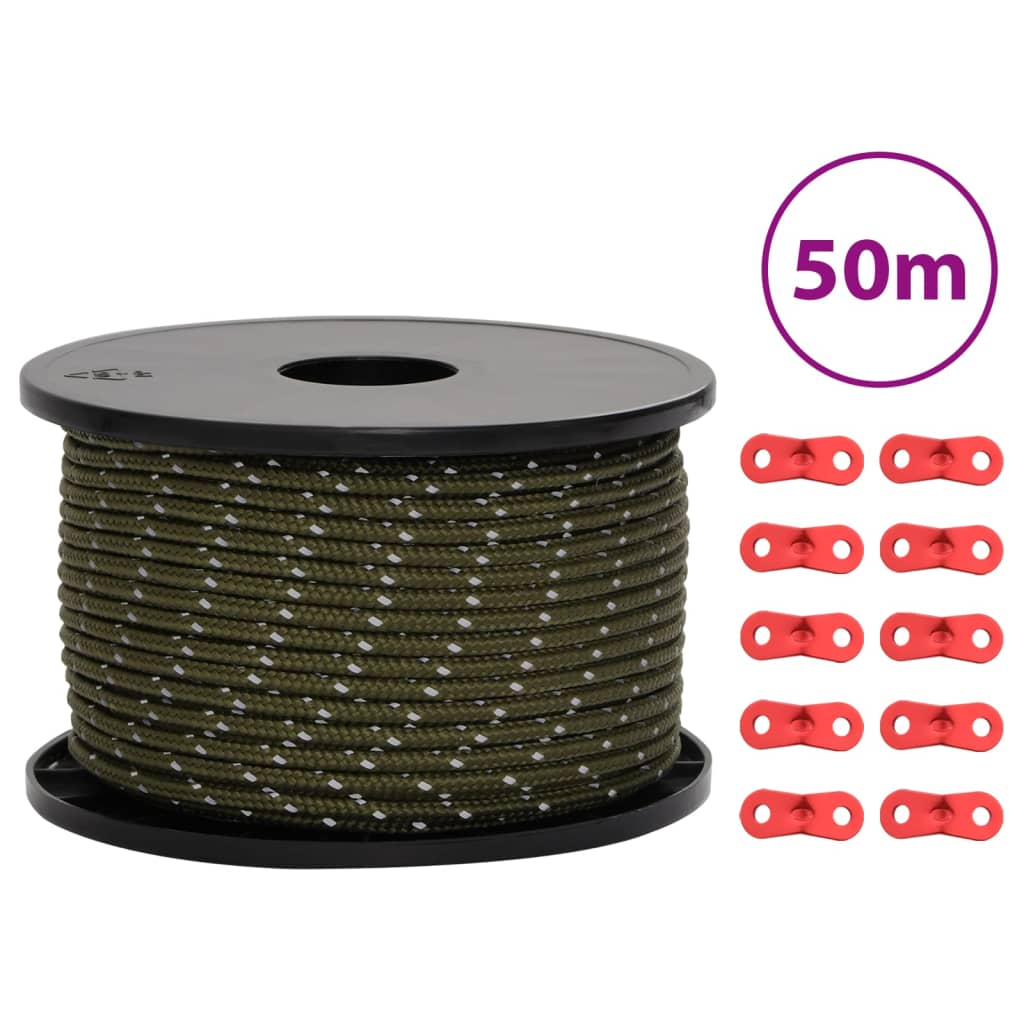 Tent rope reflective with rope tensioners 50 m 5 mm