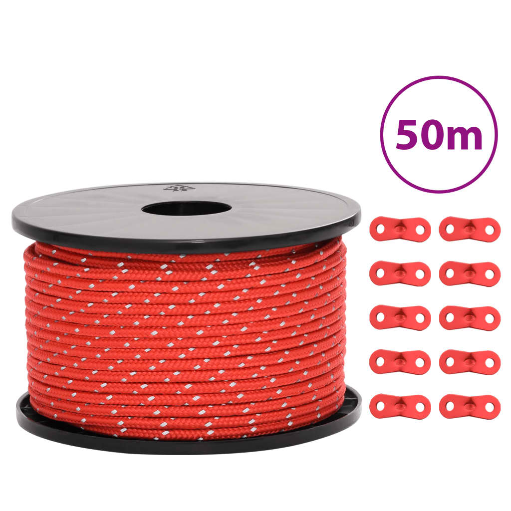 Tent rope reflective with rope tensioners 50 m 5 mm