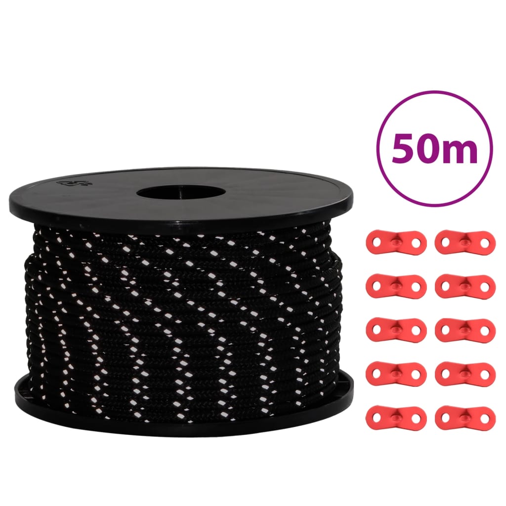 Tent rope reflective with rope tensioners 50 m 5 mm