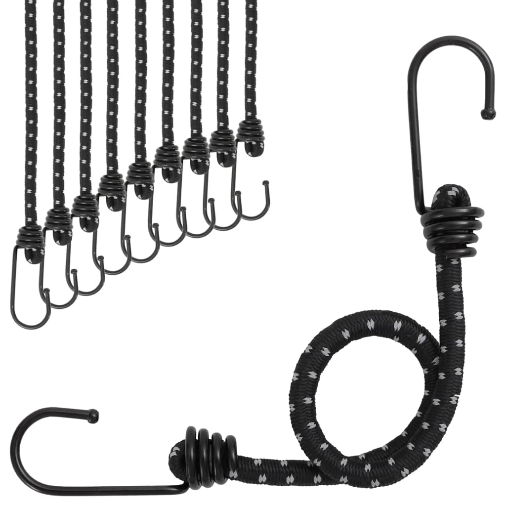Reflective rubber cords with hooks, 10 pieces, 38 cm
