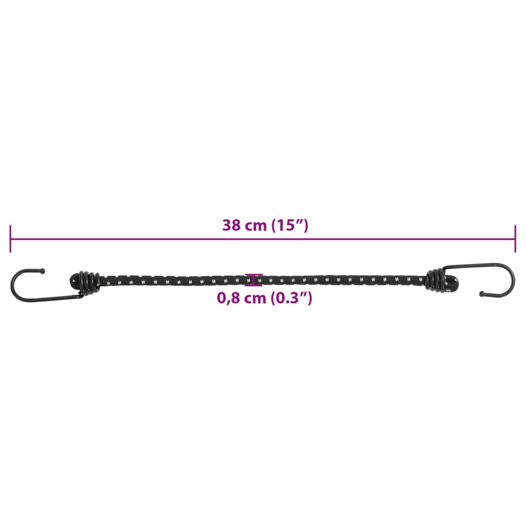 Reflective rubber cords with hooks, 10 pieces, 38 cm