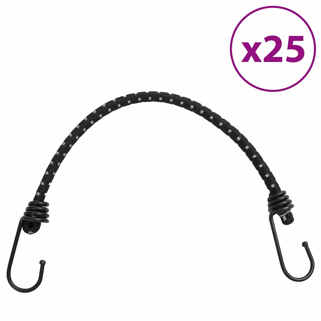 Reflective rubber cords with hooks 25 pieces 38 cm