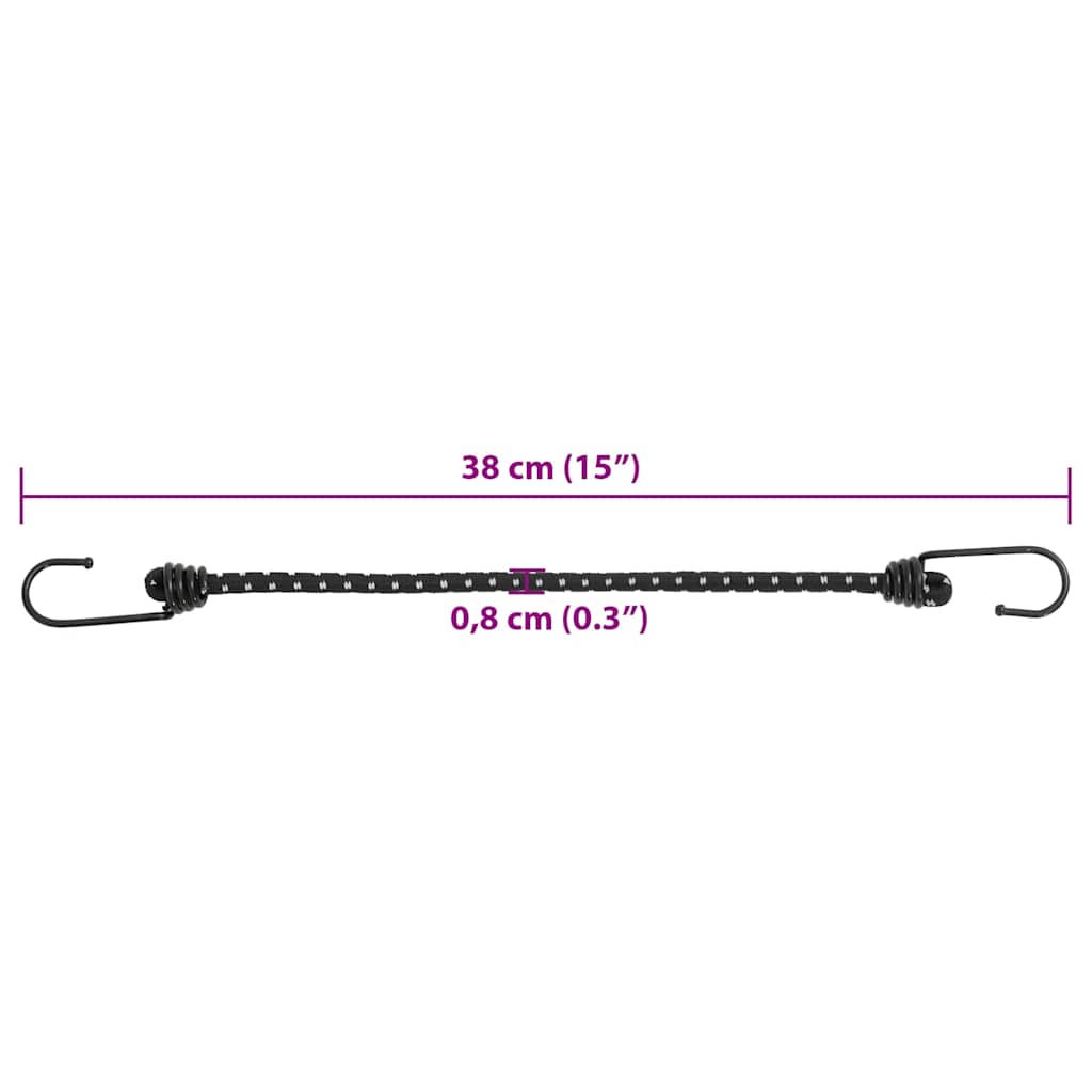 Reflective rubber cords with hooks 25 pieces 38 cm