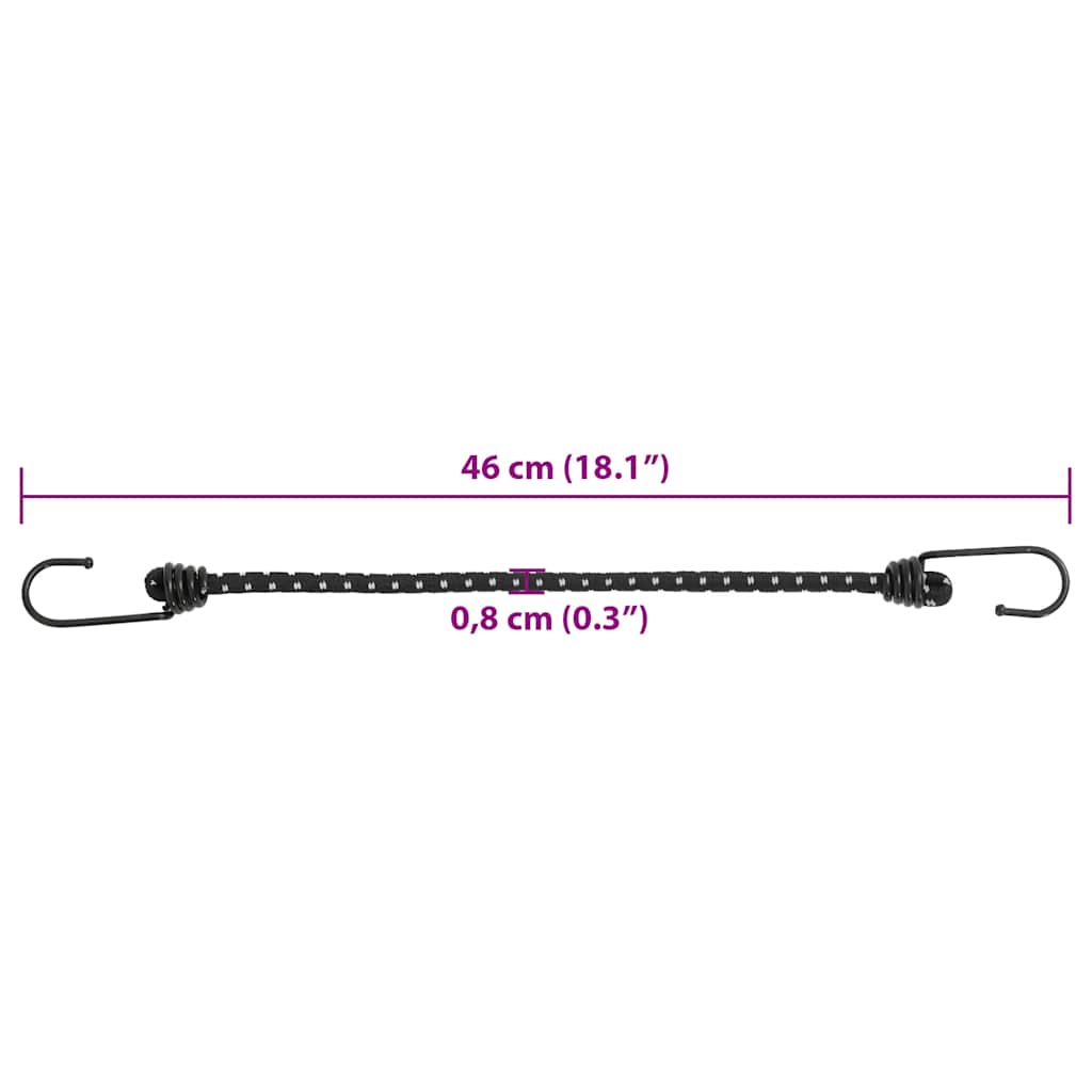 Reflective rubber ropes with hooks 10 pieces 46 cm