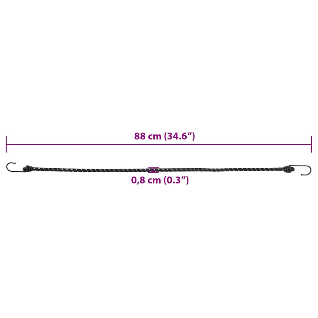 Reflective rubber ropes with hooks 10 pieces 88 cm