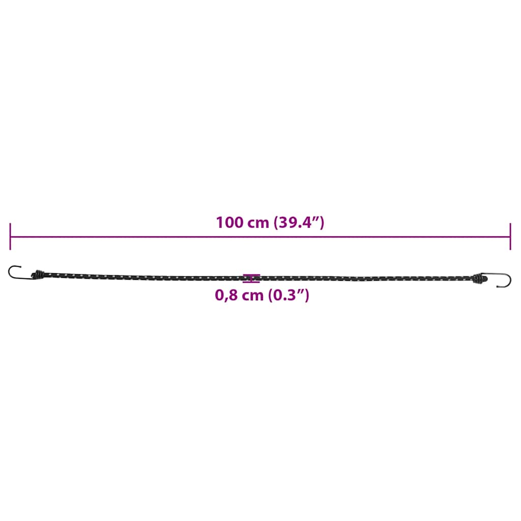 Reflective rubber ropes with hooks 10 pieces 100 cm
