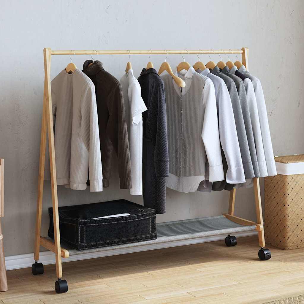 Clothes rack with shelves and wheels 106x34x106.5 cm bamboo