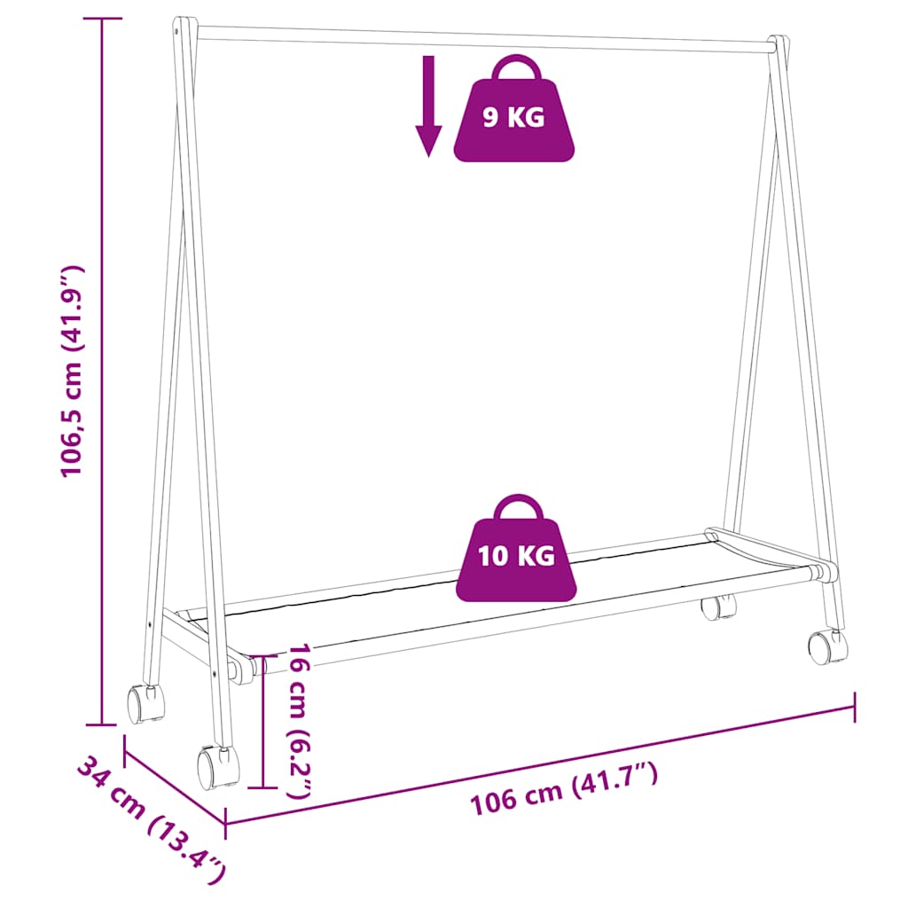 Clothes rack with shelves and wheels 106x34x106.5 cm bamboo