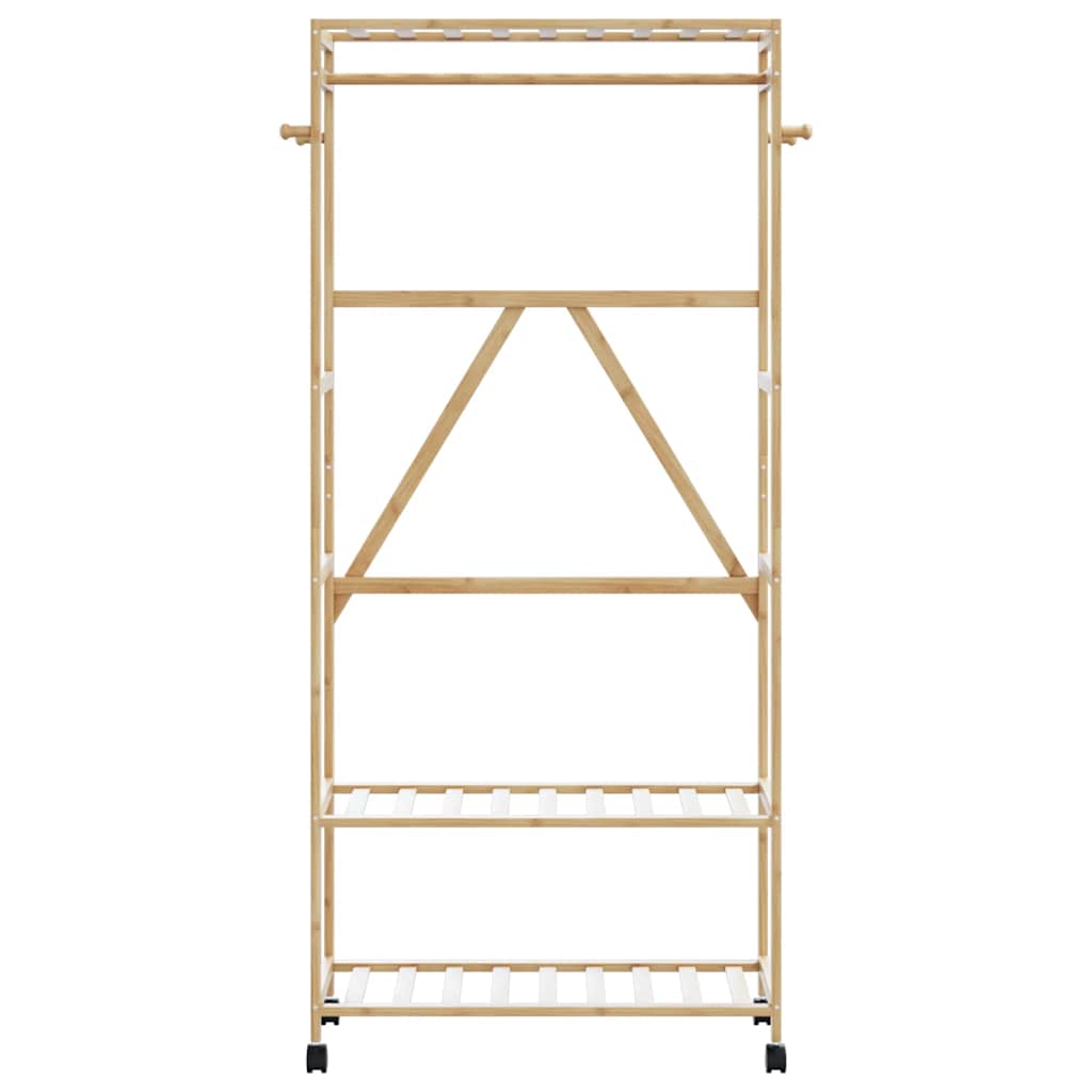 Clothes rack with shelves and wheels 90x40x179.5 cm bamboo