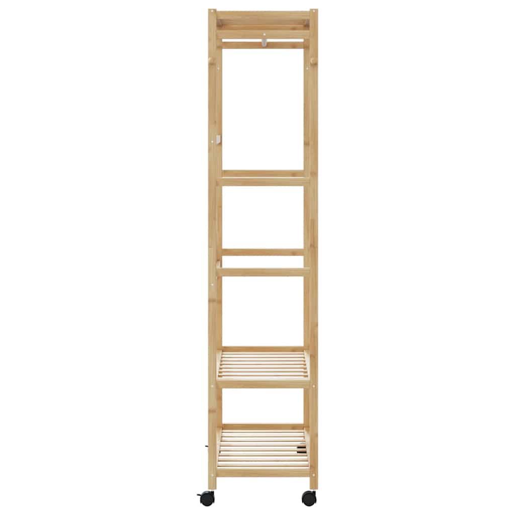 Clothes rack with shelves and wheels 90x40x179.5 cm bamboo