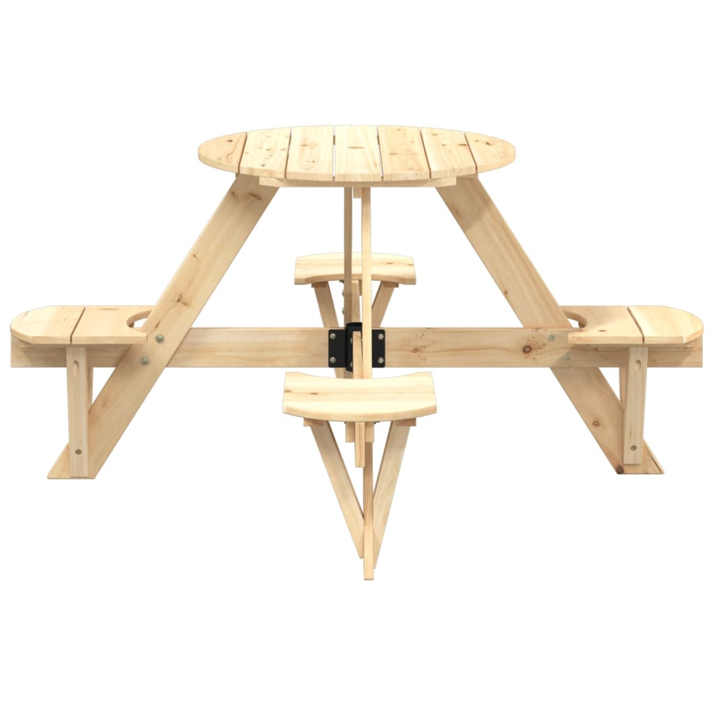 Picnic table for 4 children with umbrella hole round solid fir wood