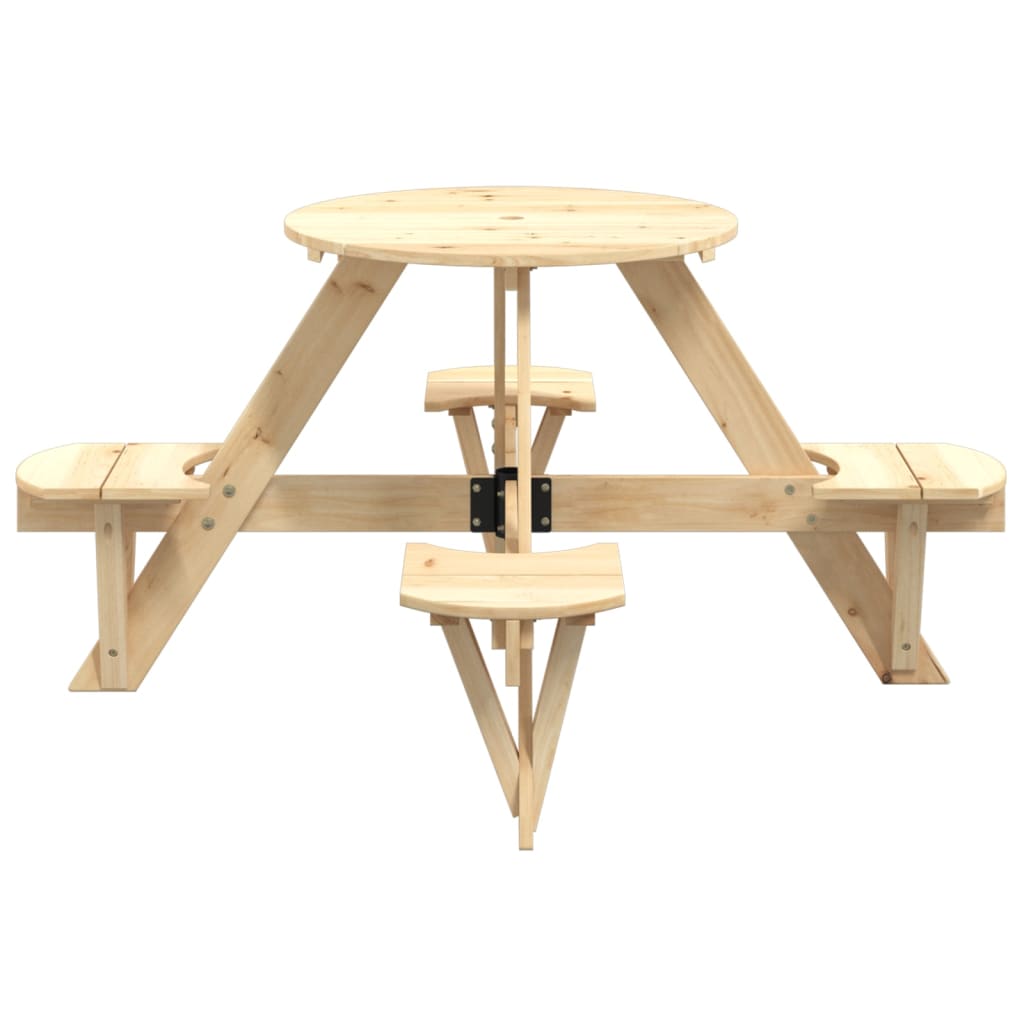 Picnic table for 4 children with umbrella hole round solid fir wood
